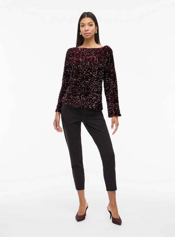 VILA Faith Boat Neck Long Sleeved Sequin Top XL